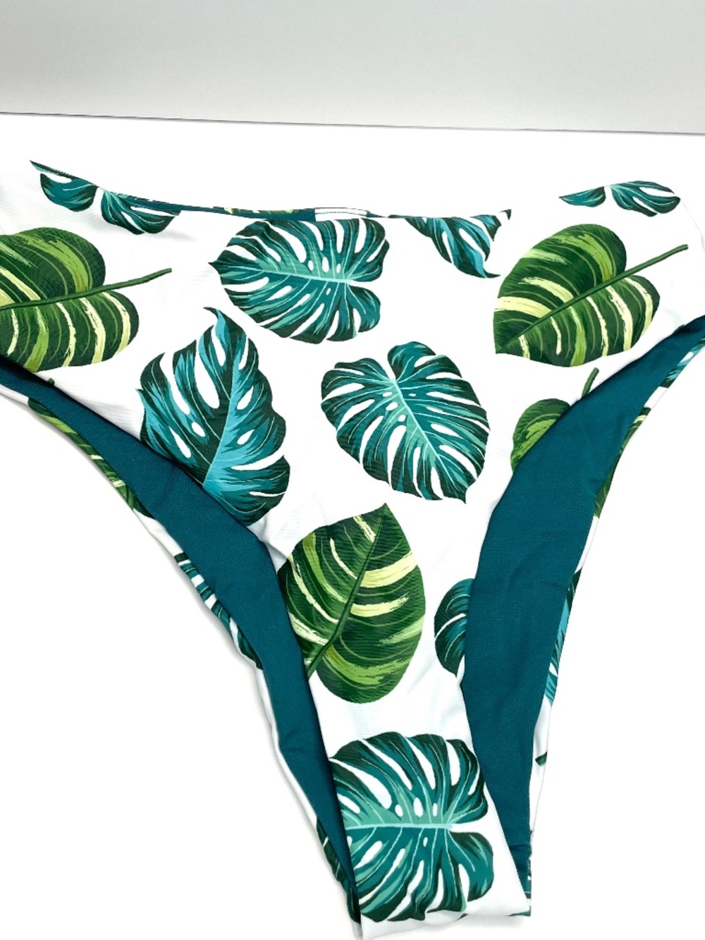 SHEKINI BIKINI BOTTOM SIZE M PALM LEAVES HIGH CUT HIGH WAIST FULLY LINED NWOT